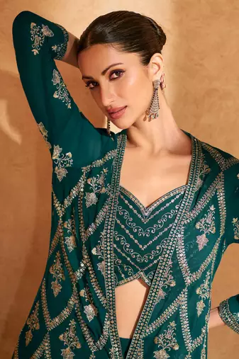 Teal Cocktail Top Palazzo for Women(Size Up to 42")