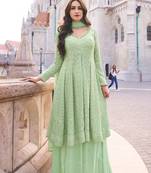 Light green embroidered georgette anarkali palazzo- free size stitched(Size Upto 42)