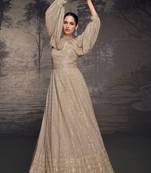 Fawn embroidered georgette free size stitched gown suit(Size Up to 42")