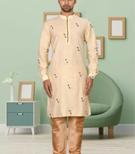 Fawn art silk embroidery kurta pyjama for men's