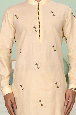 Fawn art silk embroidery kurta pyjama for men's 4