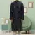 Black art silk embroidery kurta pyjama for men's