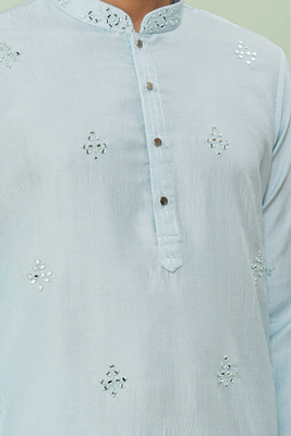 Powder blue art silk embroidery kurta churidar for men's 4