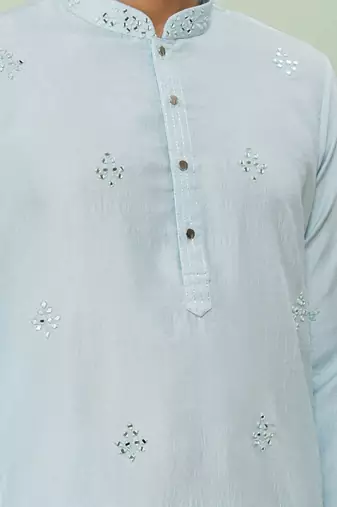 Powder blue art silk embroidery kurta churidar for men's