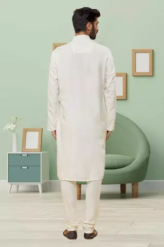 Off white art silk embroidery kurta pyjama for men's