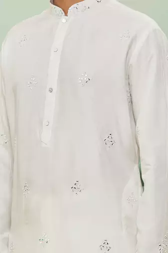 Off white art silk embroidery kurta pyjama for men's