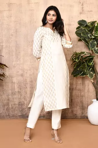 Jenni off-white handloom maheshweri silk kurta set