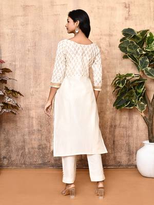 Jenni off-white handloom maheshweri silk kurta set 3