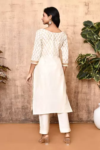 Jenni off-white handloom maheshweri silk kurta set