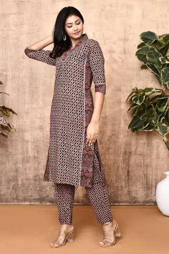 Iris black ajrakh cotton kurta set