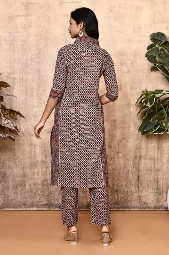 Iris black ajrakh cotton kurta set