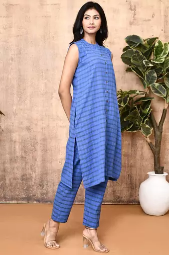 Ren blue handloom cotton kurta set