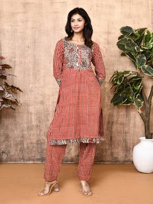 Lyra red bagru block print cotton kurta set 1