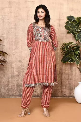 Lyra red bagru block print cotton kurta set