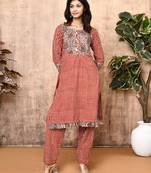 Lyra red bagru block print cotton kurta set