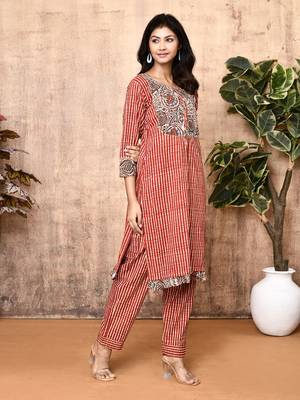Lyra red bagru block print cotton kurta set 2