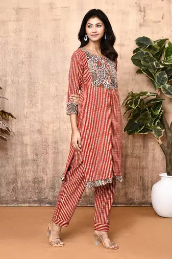 Lyra red bagru block print cotton kurta set