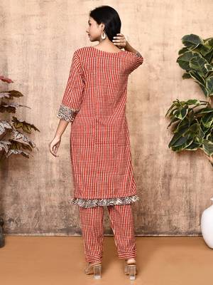 Lyra red bagru block print cotton kurta set 3
