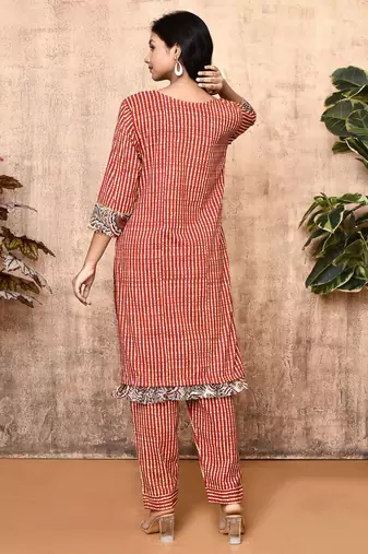 Lyra red bagru block print cotton kurta set