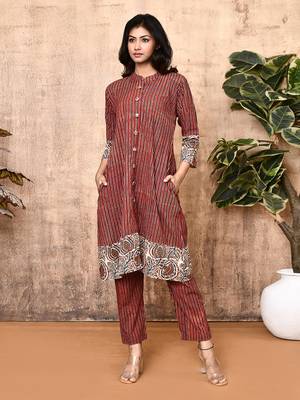 Hera red ajrakh cotton kurta set 1
