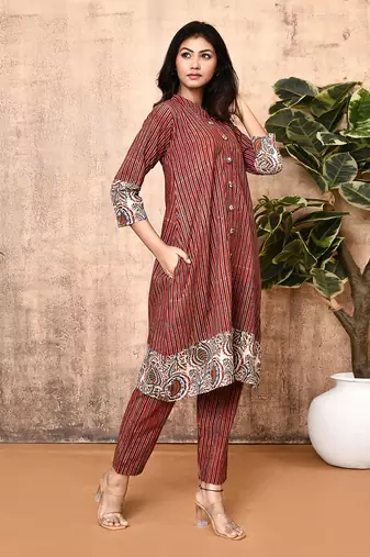 Hera red ajrakh cotton kurta set