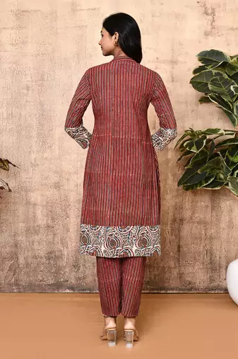 Hera red ajrakh cotton kurta set