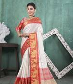 Red kanjivaram silk blend with Rich Gold Border And Elephant Motifs Saree With Blouse For Women