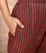 red cotton pants with ajrakh printed design