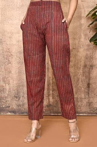 red cotton ajrakh printed pants
