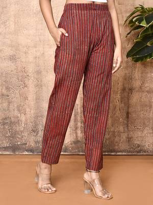 red cotton ajrakh printed pants 3