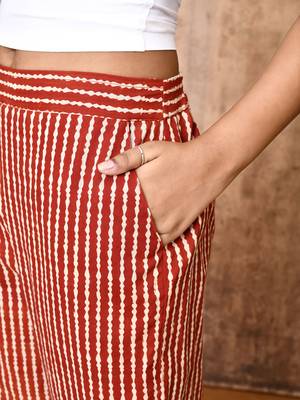Mira red bagru hand printed cotton pants 1