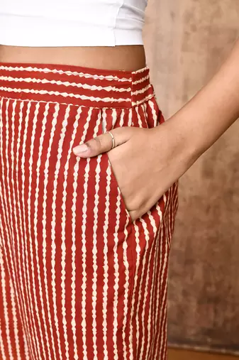Mira red bagru hand printed cotton pants