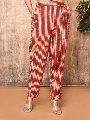 Mira red bagru hand printed cotton pants 2