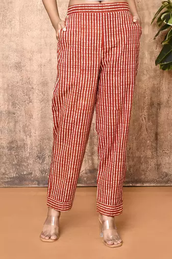 Mira red bagru hand printed cotton pants