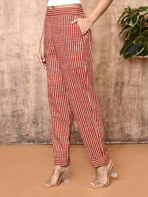 Mira red bagru hand printed cotton pants 3