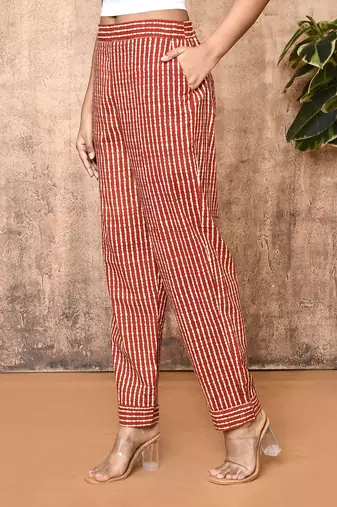 Mira red bagru hand printed cotton pants
