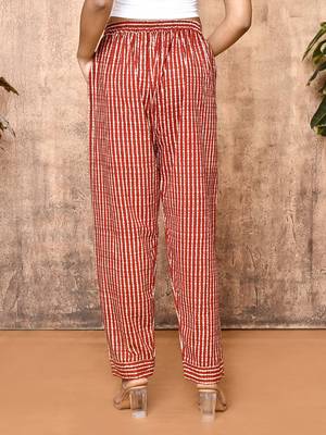 Mira red bagru hand printed cotton pants 4