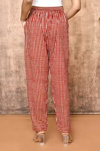 Mira red bagru hand printed cotton pants