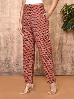 Kriti red ajrakh hand printed cotton pants 1