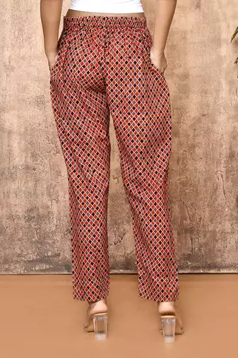 Kriti red ajrakh hand printed cotton pants