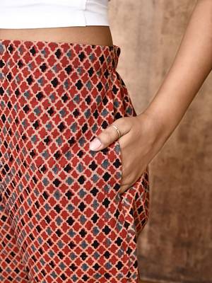 Kriti red ajrakh hand printed cotton pants 3