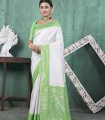 Light Gren kanjivaram silk blend with Rich Gold Border And Elephant Motifs Saree With Blouse For Women