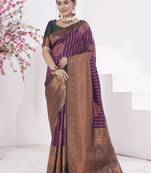 Wine Kanchivaram Silk Zari Weaving With Gold Zari Border And Pallu Saree With Blouse For Women