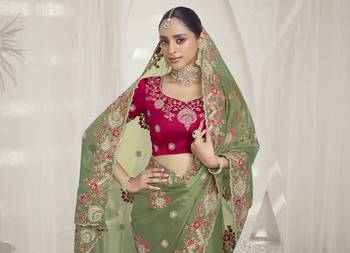 Light green color  codes and sequins fancy fabric wedding wear saree with blouse fabric 2