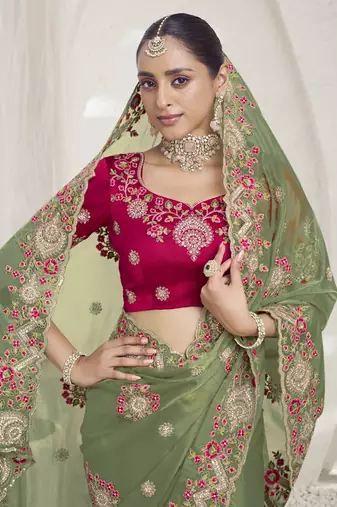 Light green color  codes and sequins fancy fabric wedding wear saree with blouse fabric
