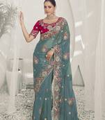 Rama green color  codes and sequins fancy fabric wedding wear saree with blouse fabric