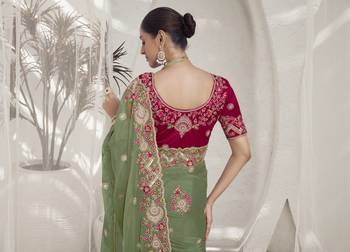Light green color  codes and sequins fancy fabric wedding wear saree with blouse fabric 3