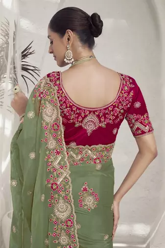 Light green color  codes and sequins fancy fabric wedding wear saree with blouse fabric
