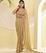 Golden zari striped bordered saree with unstitched blouse fabric
