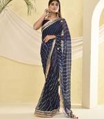 Blue leheriya gota work saree with unstitched blouse fabric